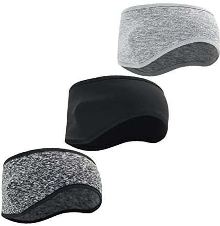 Parliky 3pcs Winter Ear Warmer Headbands Fleece, Adjustable Forehead Cover, Thermal Running and Cycling Muffs for Outdoor Sports in Grey and Black