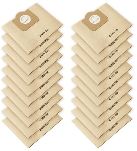 20 bolsas para aspiradoras, compatibles con WD3 1629 MV3 A2201/2204/2554/2604 para kärcher 6.959-130.0 Bolsas de papel para aspiradoras, bolsas de recogida de polvo de alta eficacia