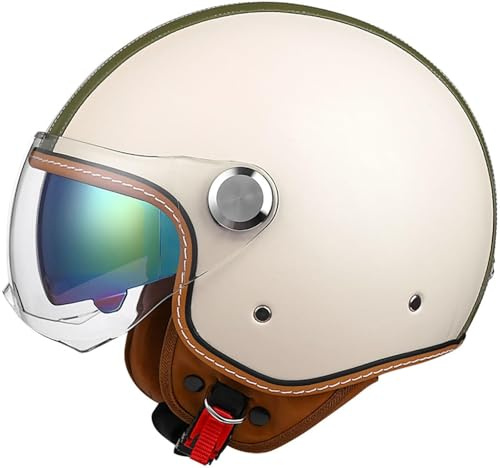 VVPEC Vintage-Motorrad-Jethelm Motorrad Mit Doppelbrille Herausnehmbares Futter Chopper Helm Mit DOTECE Zulassung Motorradhelm Halbschale Für Erwachsener Herren Damen(12,M(57~58CM))