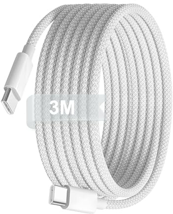 Cable de carga USB C a USB C de 3 metros para iPhone 16 15 60 W largo tipo C a C cable de carga para iPhone 16/16 Plus/16 Pro/16 Pro Max/15/15 Plus/15 Pro/15 Pro Max para iPad Pro/Air/Mini MacBook