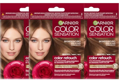 Garnier Color Sensation Retouch Retouch für das Haarwachstum ohne Ammoniak in nur 10 Minuten (Dunkelblond, 3 Einheiten)