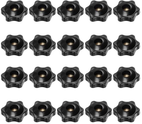 QUARKZMAN 20 Stück Sterngriffmutter 1/4-20 Inch Flügelmutter Messing | Durchgangsloch Handknopf Klemmmutter Spanngriffe, Schraubgewinde Rändelschraube 32mm 6-Stern Knöpfe, Für Anlagen Maschinen