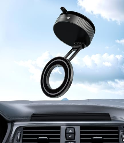 CloudValley Magnetic Phone Holder for Car, 360°Rotatable Foldable Phone Mount with Strong Vacuum Suction Cup, Universal Stand for iPhone 16/15/14, Samsung Compatible with Mirror, Windscreen, Black