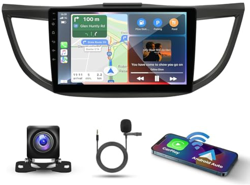 10.1 Inch Android 14 Car Stereo for Honda CRV 2012-2016 IPS Touch Screen 2 Din Car Radio Receiver w/Wireless Carplay Android Auto GPS Navi Bluetooth Wifi HiFi BT SWC FM Backup Camera Mic, 2+32G