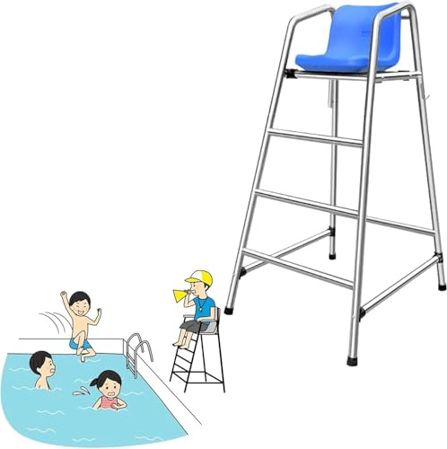SAFWELAU Tabouret Haut Échelle de sécurité Siège Surveillance Fixe 120/150/180cm - Piscine avec Crochet INOX et Perçage Parasol​(M-1.5m/59inch Tall)