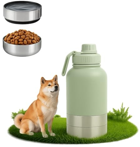 3-in-1 Hundetrinkflasche für unterwegs 1000ml Edelstahl – Hundewasserflasche to Go mit Napf & Futterfach, auslaufsichere Hunde Trinkflasche, Hundezubehör für Spaziergang, Reisen & Outdoor (32oz)