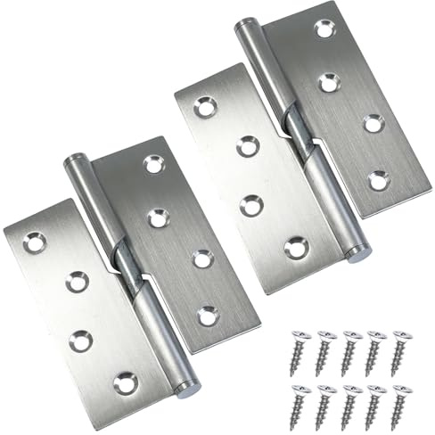 ciciment Pair of 100mm/4-inch Stainless Steel Rising Butt Door Hinges, Lift-Off Design, Rust-Resistant Hinges for Internal & External Doors, Cabinets, Frame Mounting (2 Pack) (Right Handed)