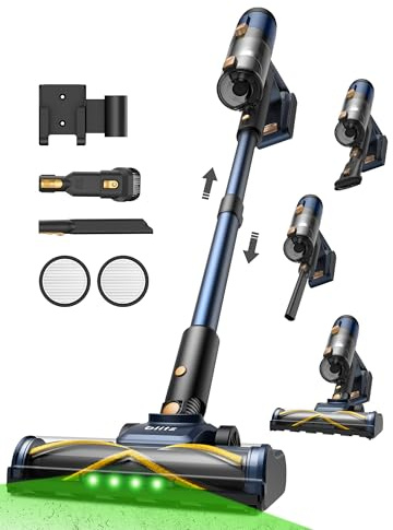 Vexilar Aspirateur Balai sans Fil, 50Min/50Kpa/450W Aspirateur sans Fil Puissant, Brosse pour Sol améliorée,Technologie GreenEye,Chargement Mural, Aspirateur pour Tapis,Sols -Indigo