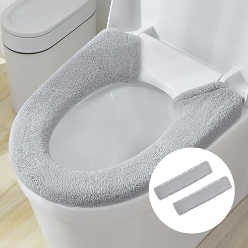 Toyhood Button Style Toilet Seat Warmer Cover, Soft Thicker Warm Toilet Seat Cover Cushion Pads, Bathroom Washable Reusable Closestool Mat, Universal Toilets Seat Mat (Grey-B)