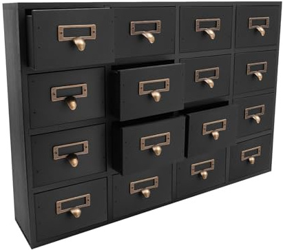 BJTDLLX Vintage apoteksskåp, 16 lådor för skrivbord, träförvaring, apoteksskåp med lådor och handtag, bordsskiva förvaringslåda för smycken, örter, 50,5 x 9,5 x 35 cm (svart)