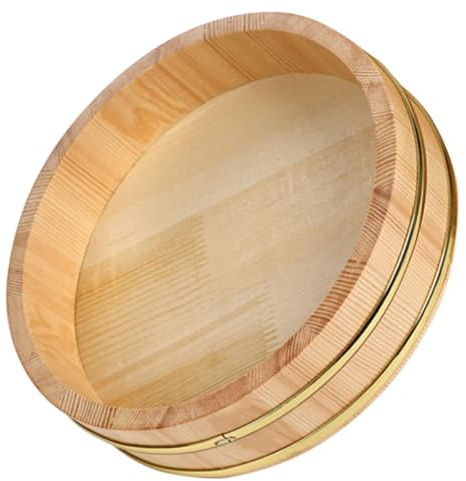 JECOMPRIS Hangiri y Preparar Arroz para Sushi Tradicional de Madera para Servir Sashimi con Borde Dorado, Bandeja Elegante con Gran Capacidad en Reuniones Familiares