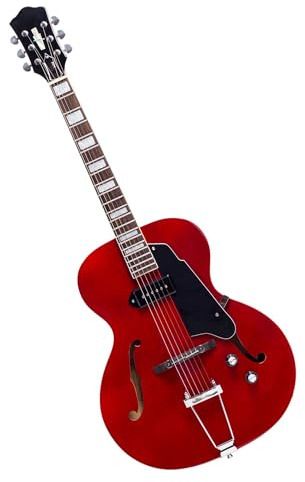Elektrische Gitarre Jazz E Gitarre Für Anfänger Und Erwachsene Mit Chrom Mechaniken Und Humbucker Tonabnehmer Aus Ahornhals(Red)