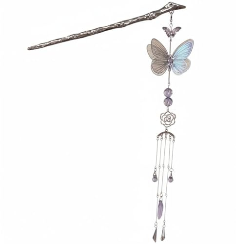 Vobumix Bastoncini per Capelli a Farfalla con Nappa, Eleganti Bacchette per Capelli in Stile Cinese, per Costumi Hanfu e Accessori da Sposa