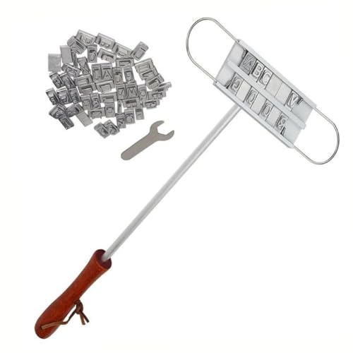 BBQ Branding Iron for Meat, Steaks & Burgers – 55 Interchangeable Aluminum Alloy Letters with Heat-Resistant Wooden Handle – Portable Grill Tool