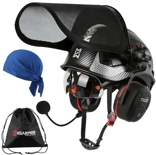 HEARMOR VOLTEK Casque de protection forestier en ABS équipé de Bluetooth 5.3 Protection des oreilles Shield LD HM, offre une protection complète pour la tête, les yeux, le visage et l'ouïe, résistant
