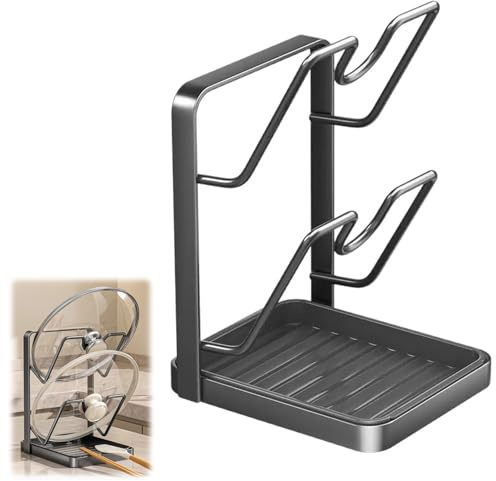 ALLILUYAA Topfdeckelhalter, Topfhalter Löffelablage Küche, Topfdeckelhalter Küchenutensilien, 2-in-1-Design für Zwei Topfdeckel Deckelhalter, Pot Lid Organizer Holder Für 16-34cm Topfdeckel