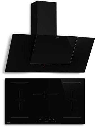 Klarstein HaloSync Placa con Extractor Integrado - 90cm, 5 Zonas Inducción, 11.400W Boost, Control Táctil, ThermoRecall, Temporizador, Bloqueo Infantil, Vitrocerámica, Clase A+++