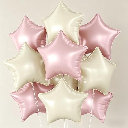 10 Pack Reusable Star Foil Balloons - Self-Sealing 18 Inch Helium Balloons for Party Decorations, Elegant Pink & Cream Color Scheme for Birthday, Anniversary, Adult Party Decor