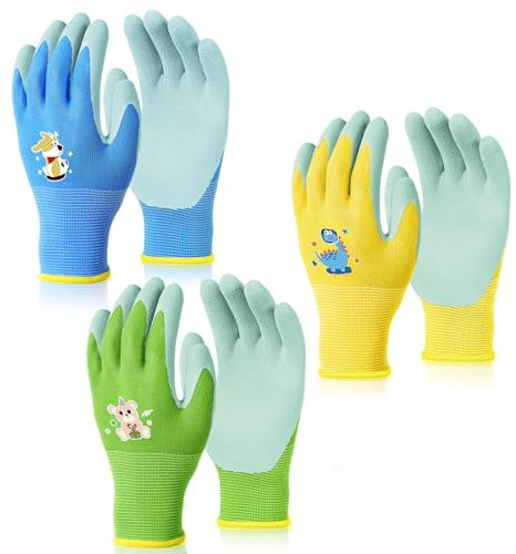 OSDUE Guanti da Lavoro per Bambini, 3 Paia Guanti da Lavoro da Giardino per Bambini, Guantis di Sicurezza Antiscivolo, per il giardinaggio e altro ancora, per Ragazzi e Ragazze, 9-12 anni
