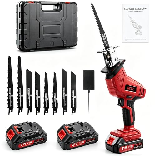 Lightasea Scie Sabre Sans Fil,Scie Sabre à Vitesse Variable,21V Scie Sabre à Batterie,avec 8 Lames et 2×2.0Ah Batteries,Vitesses Réglables 0-4000SPM,de Bois,du métal et du PVC(Rouge)