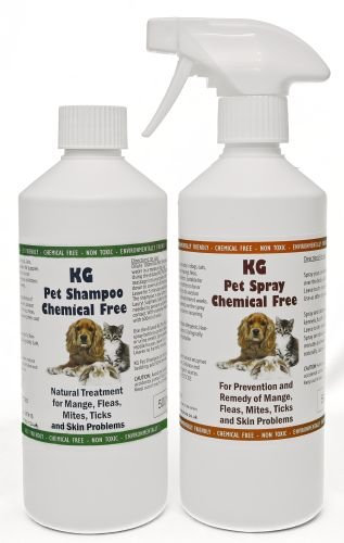 KG Wash & Go No Rinse Pet Shampoo 500ml & Spray 500ml. Rids & Protects from Mange, Fleas, Ticks, Mites & Itchy Skin Problems, Promotes Hair Re-Growth. SLS, Paraben, Pesticide & Chemical Free