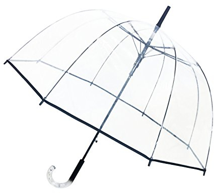 SMATI Parapluie Long Transparent, Parapluie Cloche, Ouverture automatique, Poignée transparente, Liseret Noir