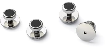 THE SAVILE ROW COMPANY LONDON Black Onyx Stone Formal Dress Shirt Studs - Silver/Black