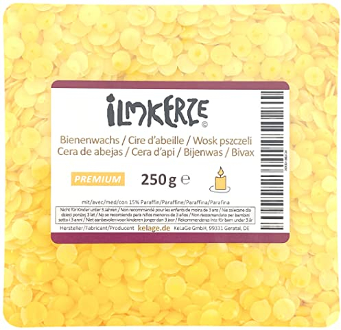 Ilmkerze® Bienenwachs Pastillen gelb 250 g | Premium | ideal für Kerzen Teelichter Formkerzen Ziehkerzen Kerzengießen Bienenwachskerzen