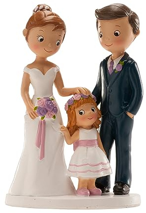 dekora – Sposini per Torta Matrimonio “Coppia di sposi con figlia” - 16 cm di altezza – Cake topper Matrimonio in Resina - Statuine Sposi per torta Nuziale – Base adatta al contatto alimentare