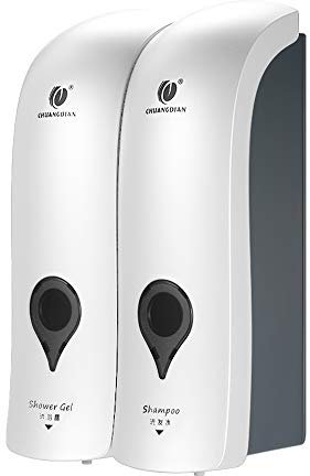 Fesjoy Handbook Soap Dispenser Wall Mounted 300ml * 2 Double Head Soap Dispensers No Drilling Shower Gel Liquid Shampoo Hand Disinfectant Dispenser, White