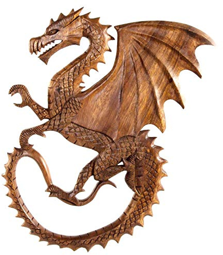 Windalf Großes Drachen Wandbild FUNDOR 50 cm Vikings Holzdrache Wandrelief Wikinger Nordische Mythologie Handarbeit aus Holz