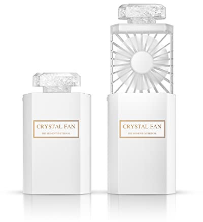 LIGHTDESIRE Mini ventilateur personnel silencieux et rétractable avec pierres de cristal, ventilateur de refroidissement portable rechargeable à 3 vitesses, petit ventilateur pour bureau, voyage