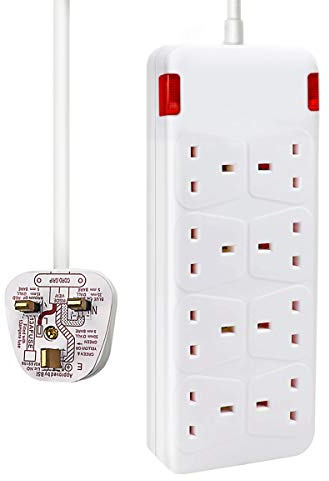 ExtraStar 8 Way Extension Lead 13A Fused Power Strips UK Plug with Indicator Light (2M, White)