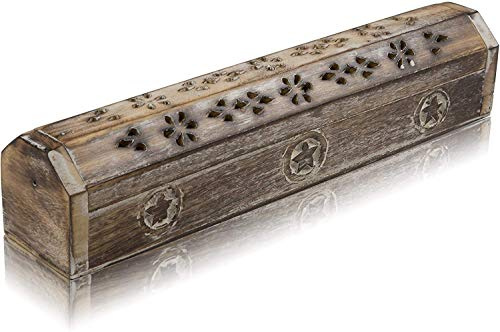 Räucherstäbchenhalter aus Holz und Kegelbrenner, Sarg mit Ablagefach, Bio, umweltfreundlich, Agarbatti-Halter, rustikaler Stil für Meditation, Yoga, Aromatherapie, Duftprodukte