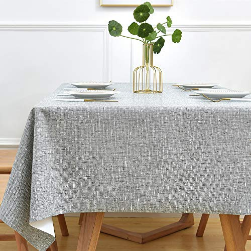 Yofori Tablecloth Wipe Clean Grey Table Cloth Wipeable PVC Waterproof Table Cover Plastic Table Protecter for Kitchen Outdoor (137x300cm, Grey)