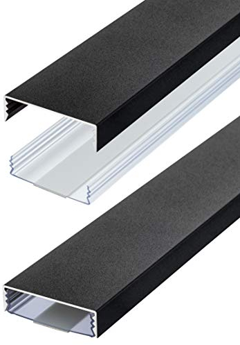 Canaleta para cables de diseño plano, de aluminio lacado en negro mate, estructura fina, autoadhesiva, 50 mm x 15 mm, Alunovo, canal de instalación (longitud: 60 cm)