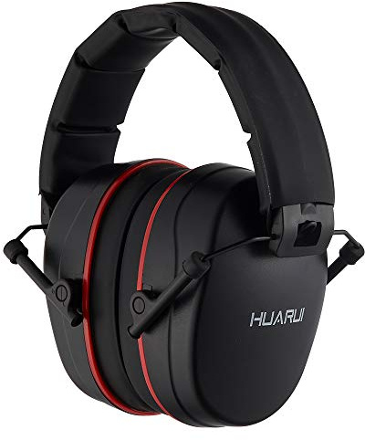 HUARUI Hearing Protection Ear Muffs SNR 29dB Noise Cancelling Headphones for Adults Kids Autism,Safety Earmuffs for Hunting,Shooting, Mowing, Construction (Black Red)