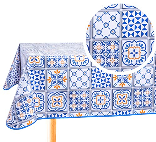 Home Direct Wachstuch-Tischdecke, rechteckig, PVC, abwischbar, 140 x 180 cm, Blau