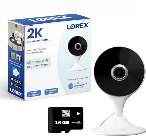Lorex 2K WiFi säkerhetskamera för inomhusbruk, husdjurskamera, babykamera – mobilapp, IR nattvision, persondetektering och 2-vägskommunikation – gratis 16 GB Micro SD