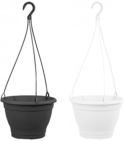 HAC24 2er Set Hängeampel Blumentopf Ø 25cm Kunststoff Blumenampel Anthrazit Weiß Hängetopf Pflanzenampel Blumenkasten Hänge Blumenkübel
