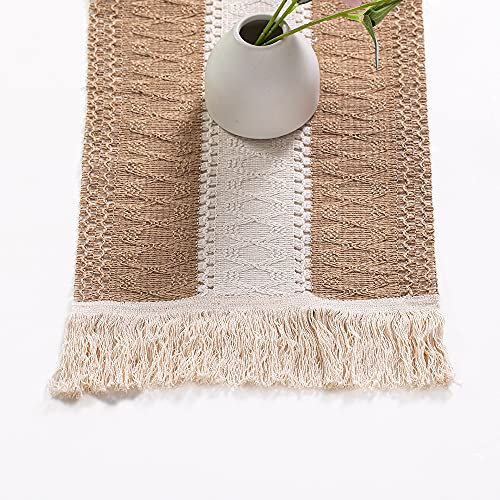 Bohemian Gewebte Tischsets aus Baumwolle und Leinen mit Quasten,Abwaschbar Platzsets Platzdeckchen Tisch-Set Tischdekoration für Hause Küche Restaurant Hotel Rustikale Boho Hochzeit Deko,2 Stück Braun