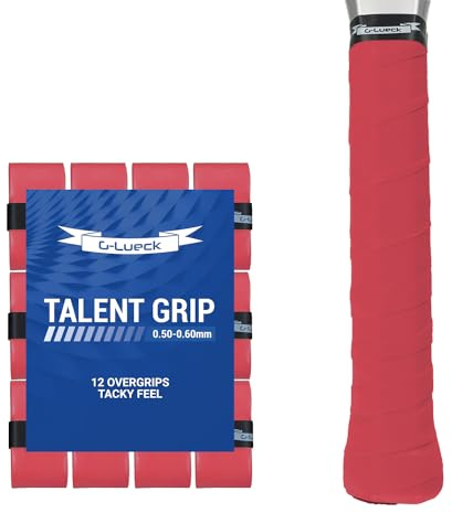 G-Lueck 12 Tennis Overgrips Talent Grip Alta aderenza | 0,50 – 0,60 mm di Spessore | per Racchette da Badminton da Squash e Golf con Nastro Adesivo di Chiusura (Rosso)