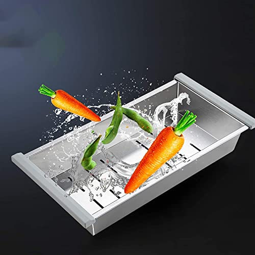 Passoire rectangulaire au-dessus de l'évier - Pour fruits et légumes - Pour le séchage et le drainage - En acier inoxydable - 36 x 20 cm