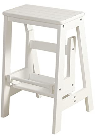 WYZDCP, Taburete de 2 pasos Silla de escalera de madera, desplazados de las escaleras taburetes pequeños Solución antideslizante para la biblioteca de casa Cocina de cocina escalera blanco