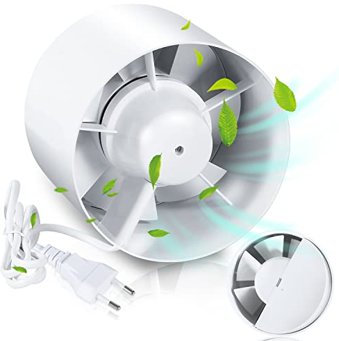 Ikodm Rohrventilator 100 mm Inline Abluftventilator 130 m3/h Rohrlüfter mit Rückstauklappe und EU-Stecker,Hohe Qualität,Leise,Für Bad,WC,Küche,Gewächshaus,Zelt,Garage,Weiß