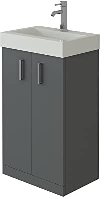VeeBath Bathroom Cloakroom Vanity Basin Cabinet Unit Free Standing White High Gloss Sink Storage Furniture (Chatham Grey), (VB-CABINETBUNDLENEW)