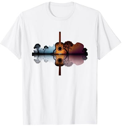 Gitarre Natur See Schatten Design Gitarrist Geschenk Design T-Shirt
