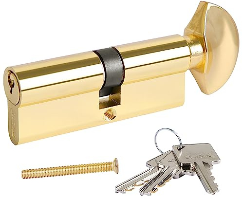 DIDA® 95mm(45T/50) Thumb Turn Euro Cylinder Lock,UPVC Barrel Lock with 3 Keys Anti-Pick,Anti-Bump,Anti-Drill,High Security,Polished Gold Finish,Suitable for All Door Types,BS EN 1303:2005
