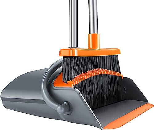 Besen und Kehrschaufel Set, Kehrmaschine und Kehrschaufel Combo mit 137cm Langem Griff für abnehmbares und klappbares Besen für die Bodenreinigung in Küche, Haushalt (ORANGE)