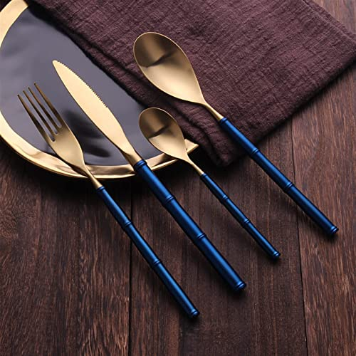 Juegos de cubiertos 16 piezas Cuchara de oro negro Juego de cubiertos de cocina de acero Tenedor Cuchara Cuchillo Juego de vajilla Restaurante Juego de vajilla de acero inoxidable (Azul (Oro 24